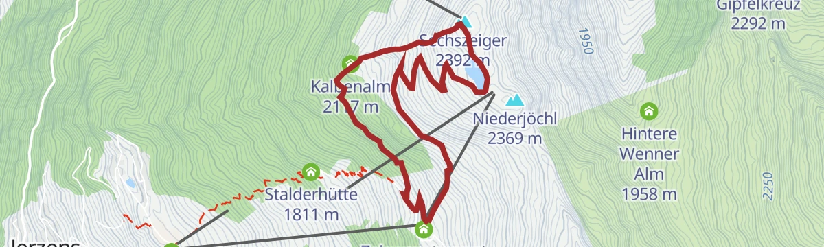 Route map: Mittelstation - Sechszeiger - Mittelstation